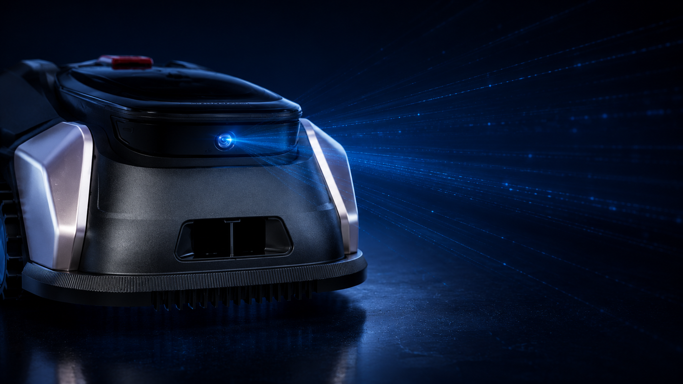 Close up of Neobitat N500 AI vision system using NEO-FSD technology for intelligent obstacle detection and autonomous navigation